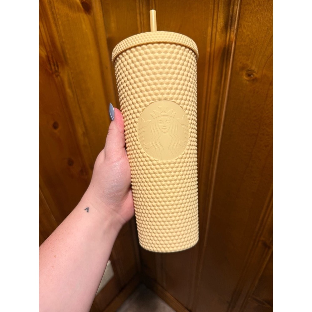 Starbucks NWT China Matte Butter Yellow Studded Tumbler 24oz Venti Cold Cup